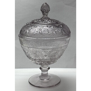 Duncan Miller Sandwich Glass Pale Lavender Lilac Covered Candy Dish Pedestal